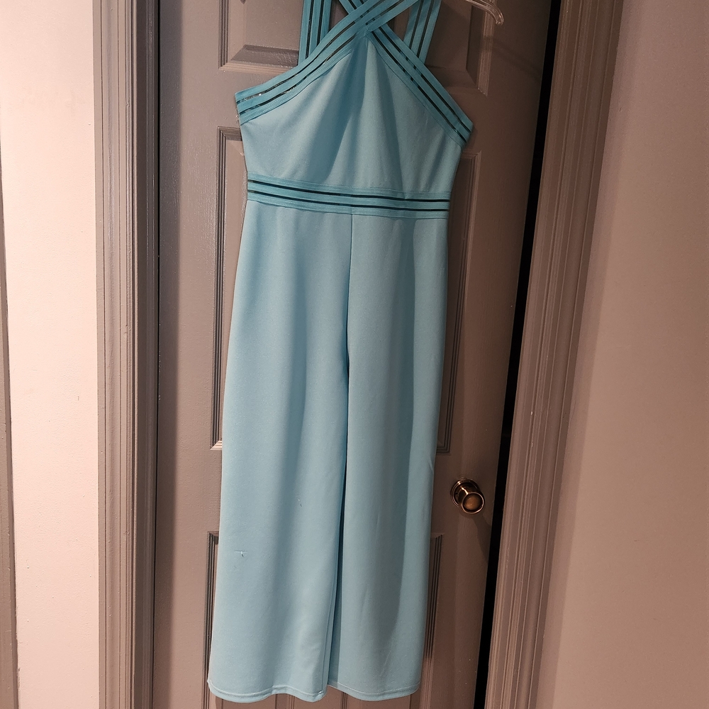 Chic Light Blue Jumpsuit with Criss-Cross Straps